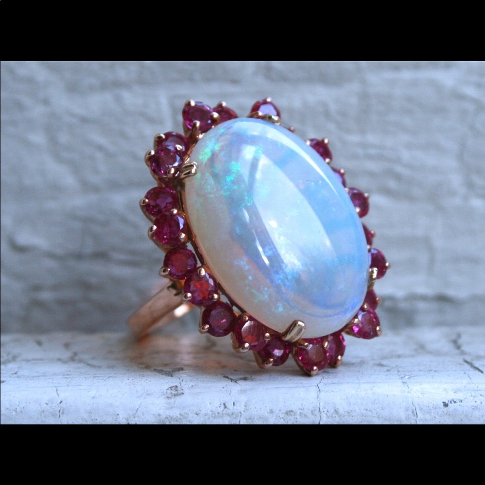 Massive Retro Opal And Ruby Set In 14kt Rose Gold - image 2